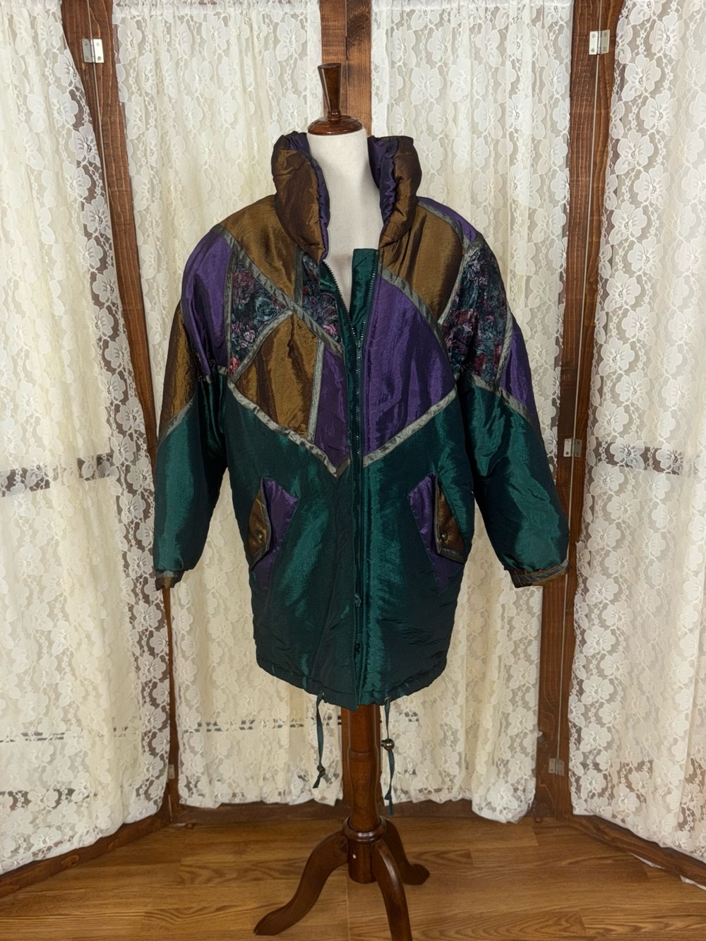 Funky Vintage 1980s Current Scene Iridescent Color Block Parka